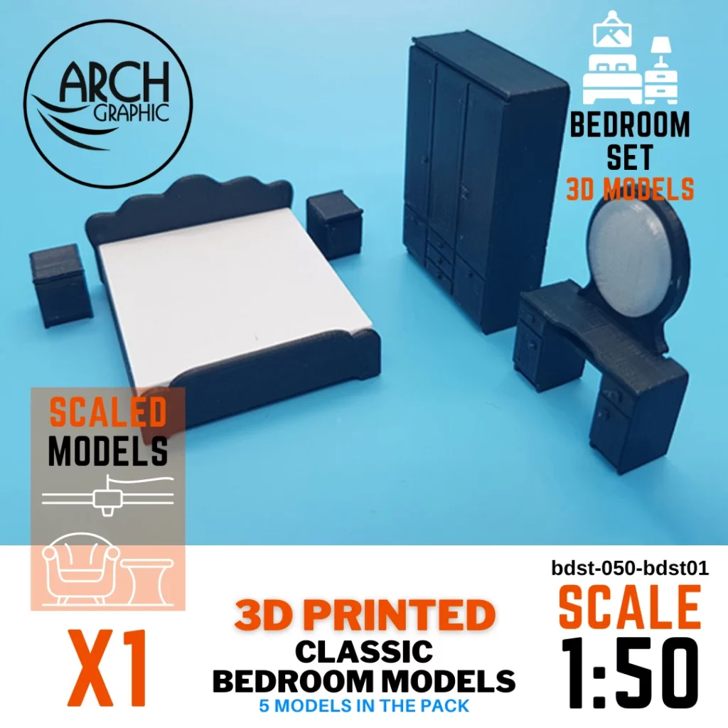 Best Quality 3D Printed Scale Model for Classic Bedroom set scale 1:50