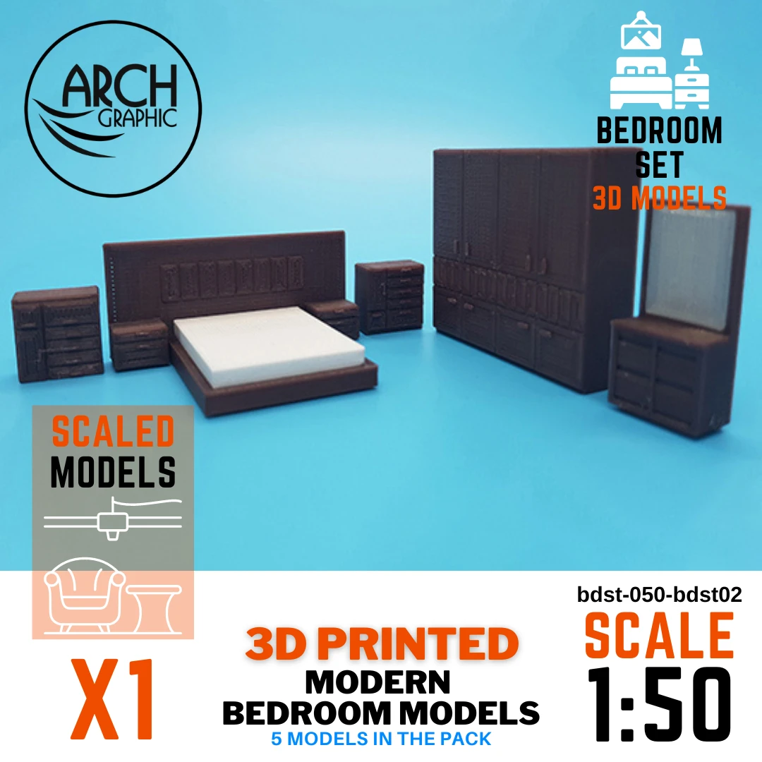 3D Printed Modern Bedroom Set Models Scale 1:50 UAE using Best 3D Printing Service company in UAE.