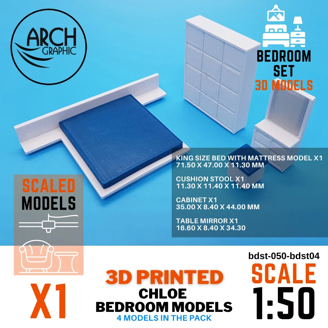 3D printed Chloe bedroom models scale 1:50
