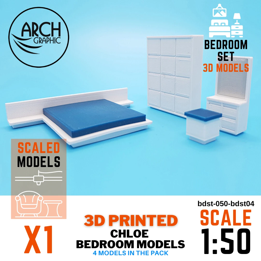 3D Print Chloe Bedroom model scale 1:50 by a 3D Printing company in UAE.
