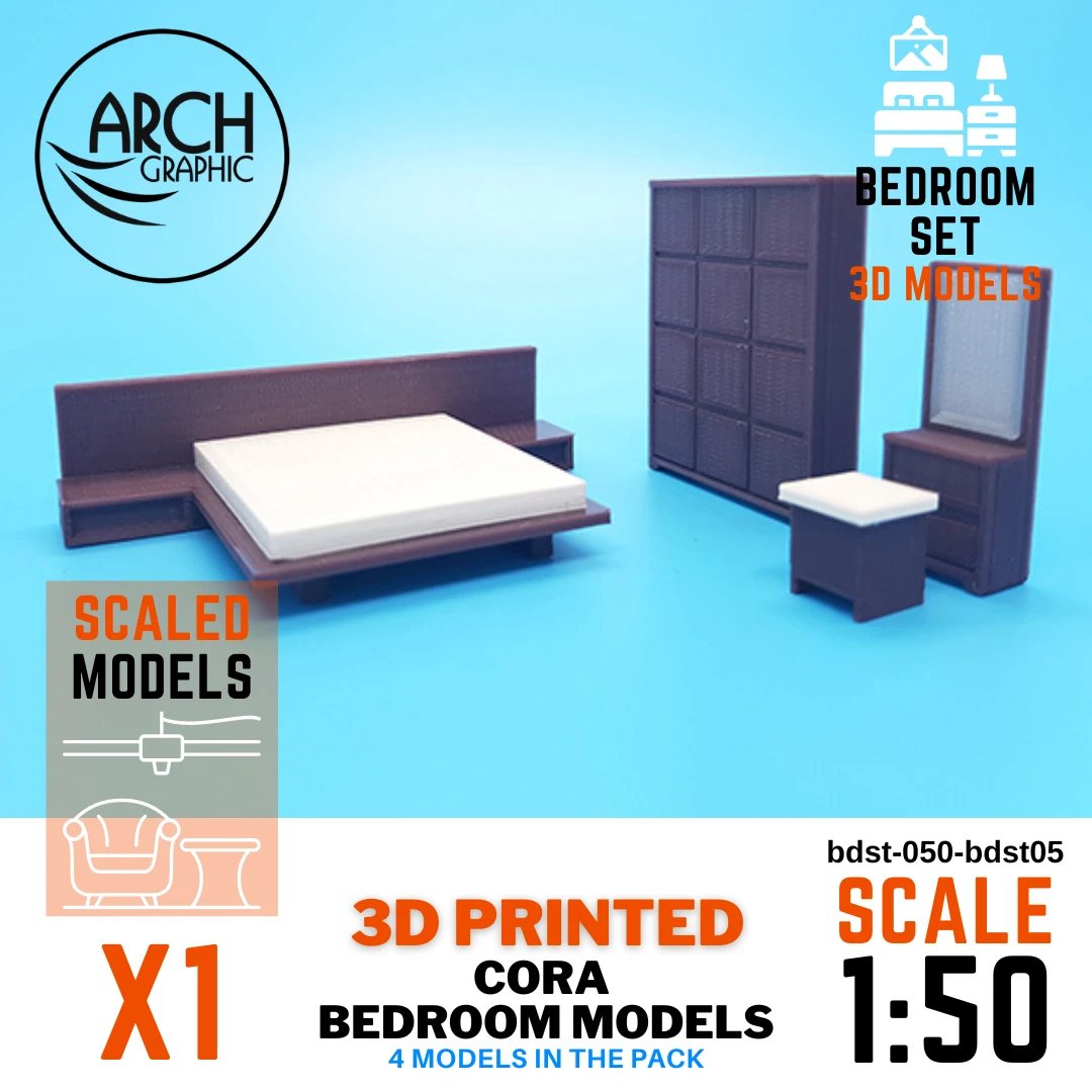 3D Print Cora Bedroom model scale 1:50 by a 3D Printing company in UAE.