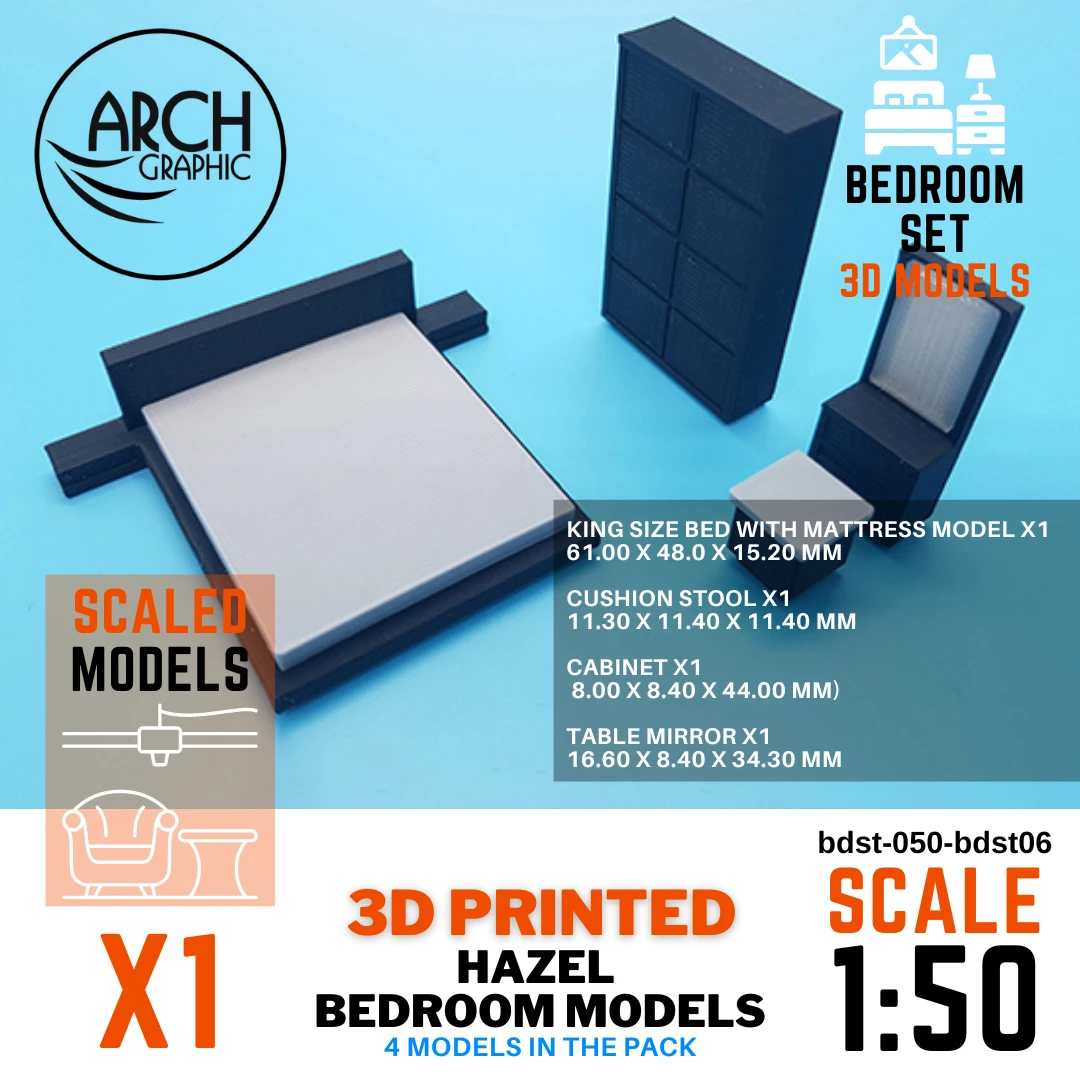 3D printed Hazel bedroom models scale 1:50