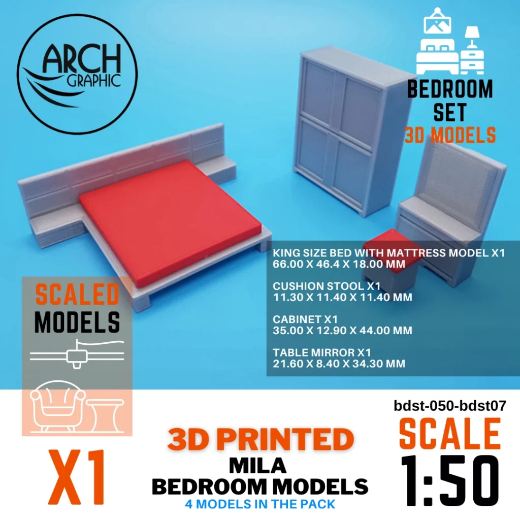 3D printed Mila bedroom models scale 1:50