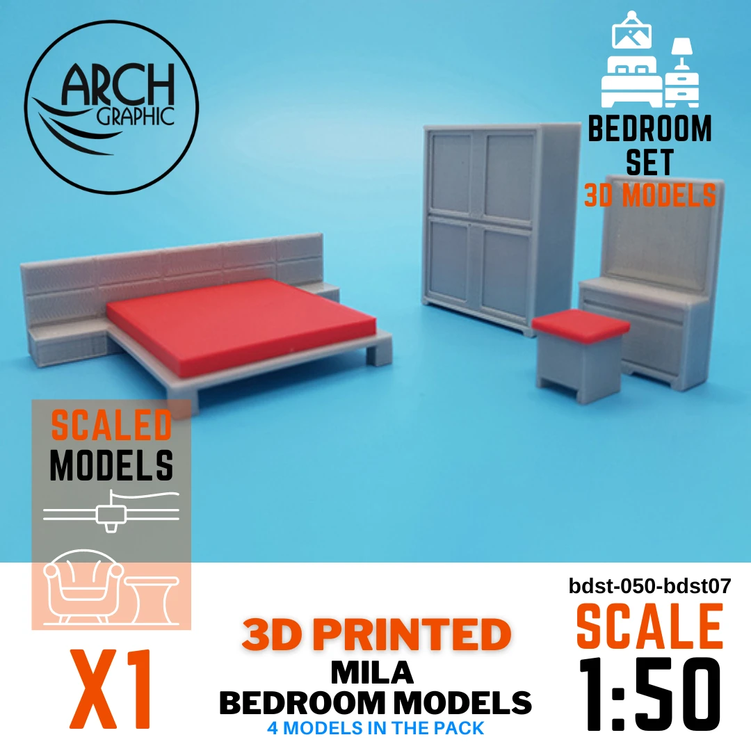 3D Print Mila Bedroom model scale 1:50 by a 3D Printing company in UAE.