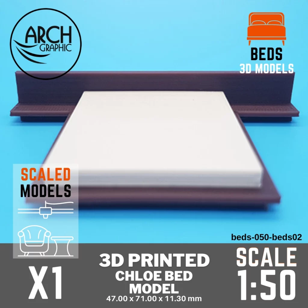 Chloe Bed Model Scale 1:50 Printed by Best 3D Printing Service Company in UAE using Best 3D Printers in UAE