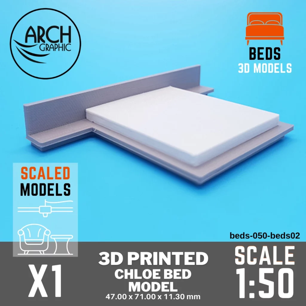 Scale 1:50 3D Print Chloe Bed and Mattress using Best 3D Printers in Dubai