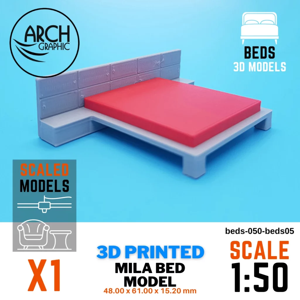 Mila Bed Model Scale 1:50 Printed by Best 3D Printing Service Company in UAE using Best 3D Printers in UAE