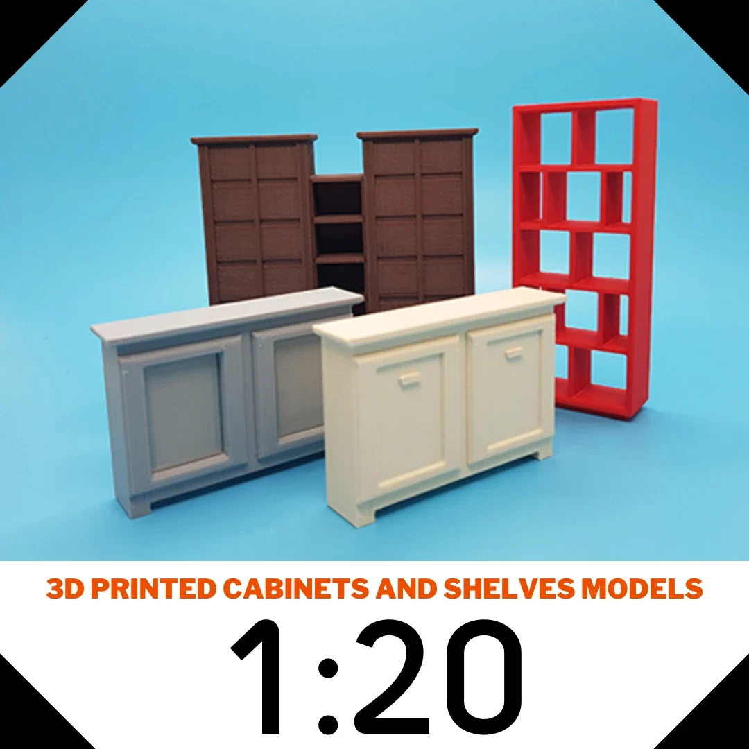 3D Printed cabinets and shelves models scale 1:20