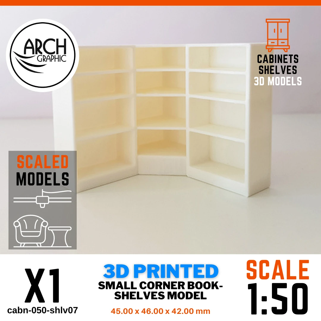 3D printed small corner book-shelves model scale 1:50