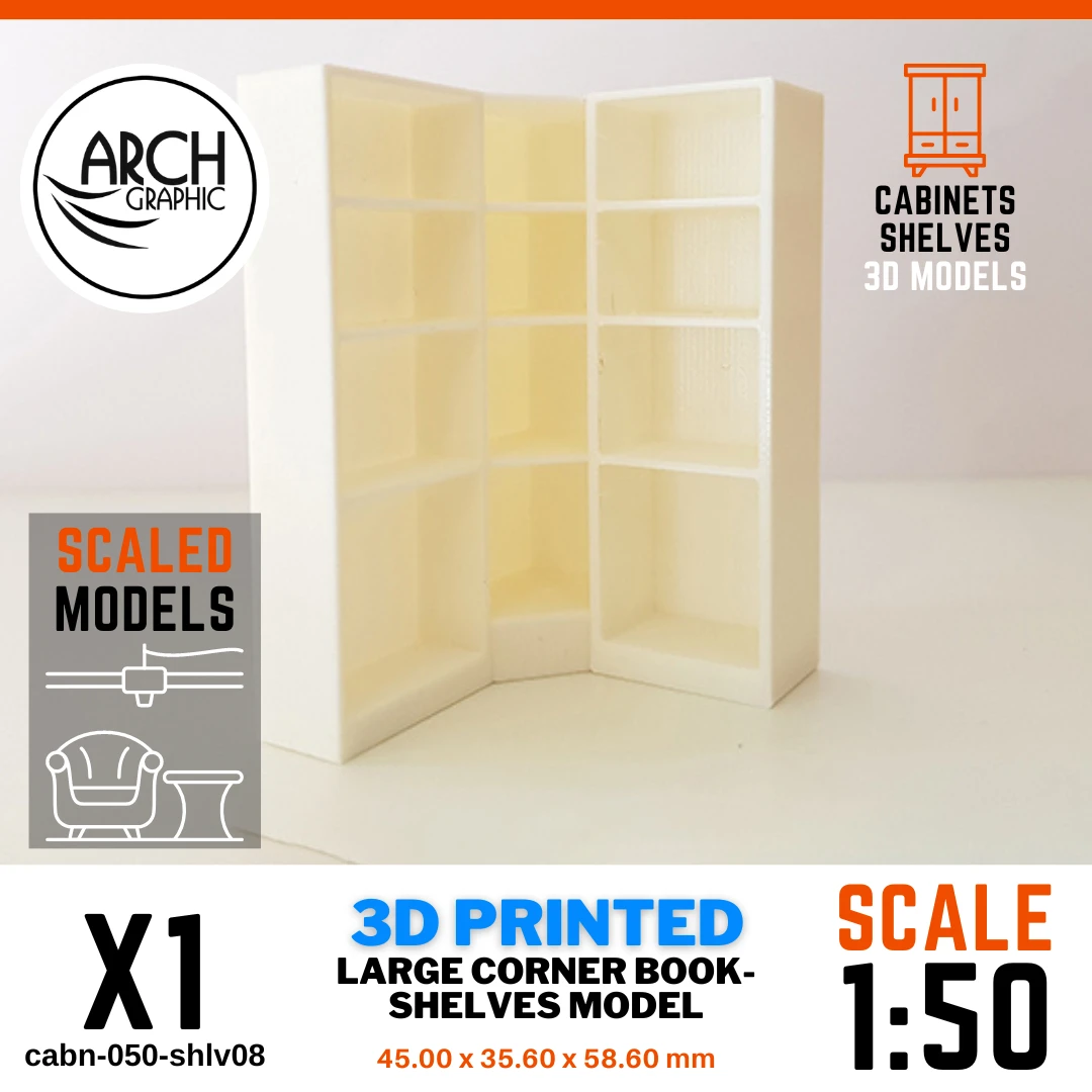 3D printed large corner book-shelves model scale 1:50