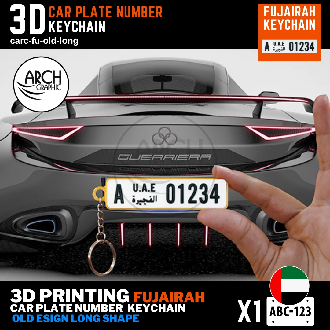 personalized 3D Printed Fujairah old Design Long Shape keychains