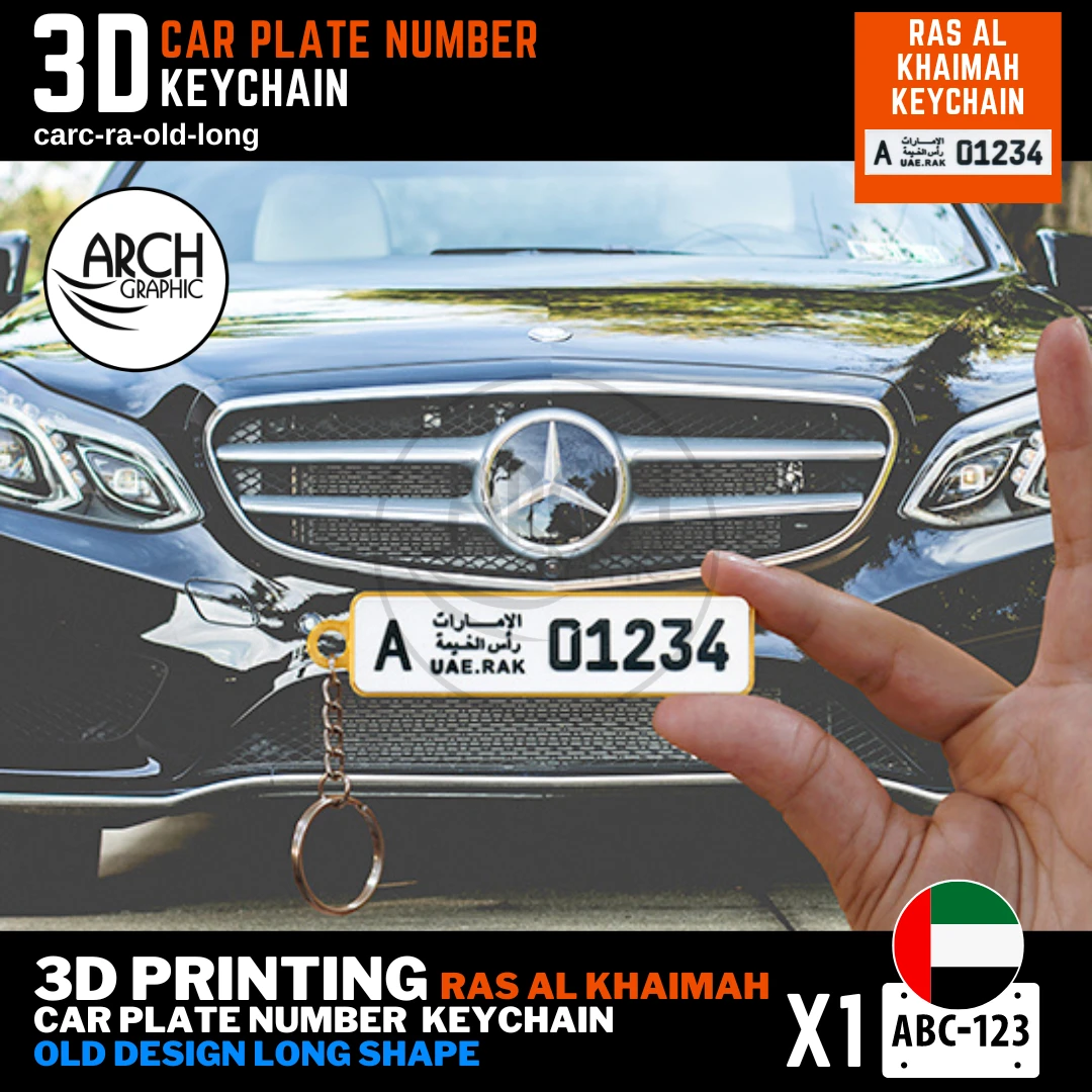 Personalized 3D Printing of (RAK) Ras Al-Khaimah old Design Long Shape keyring