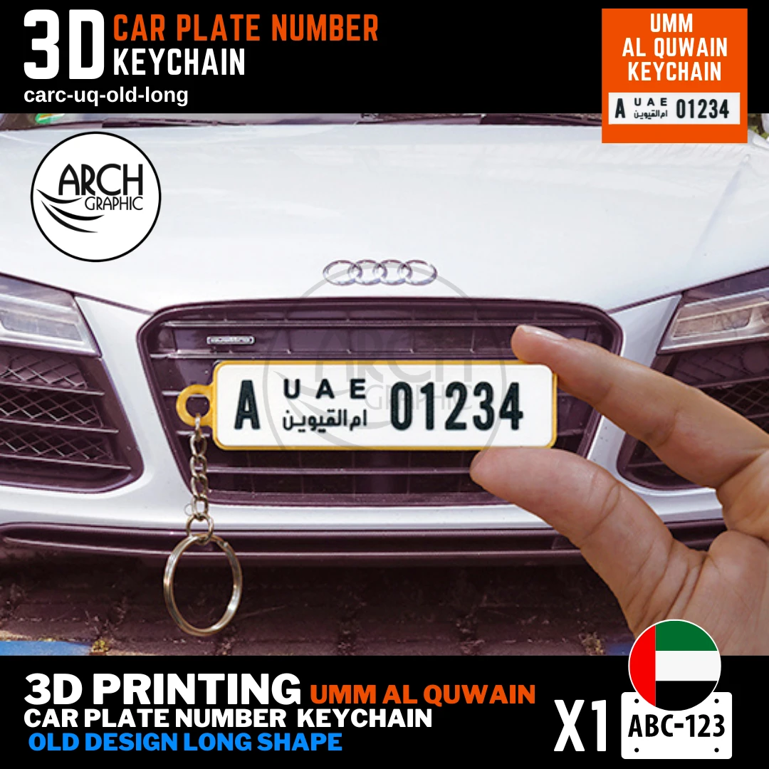 Personalized 3D Printing of Umm Al Quwain old Design Long Shape keyring
