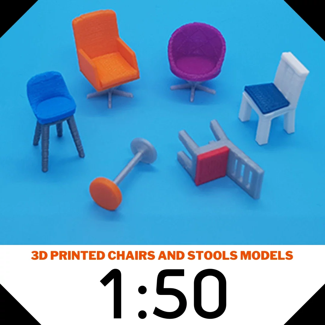 3D Printed chairs and stools models scale 1:50
