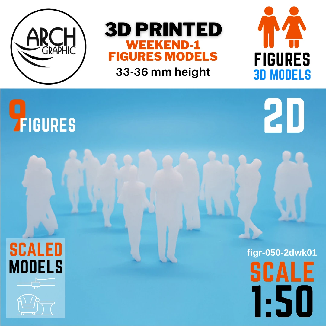Best Price 3D Print Human Weekend 1 figures in Scale 1:100 for 3D Interior and Exterior 3D Print Projects