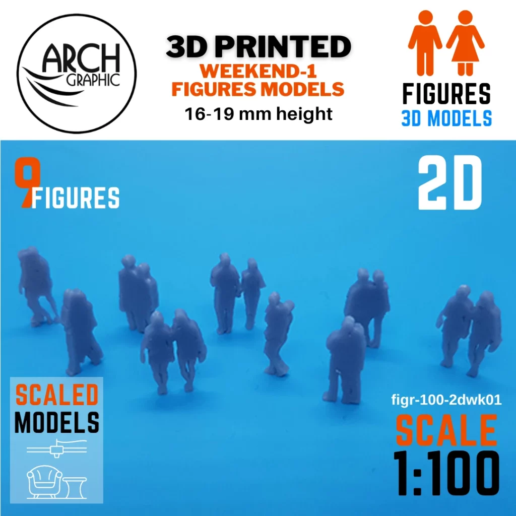 Best Price 3D Print Human Weekend 1 figures in Scale 1:100 for 3D Interior and Exterior 3D Print Projects