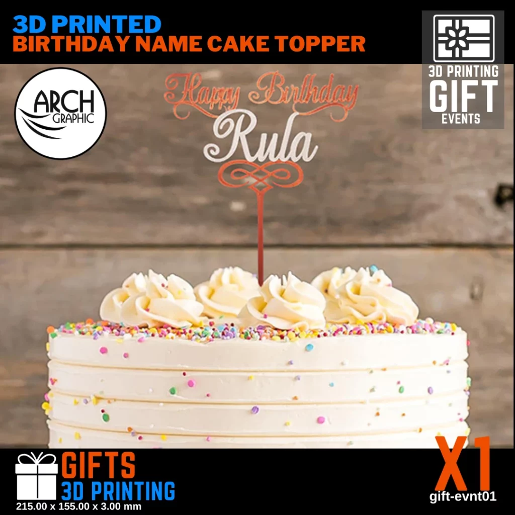 3D printed birthday name cake topper model