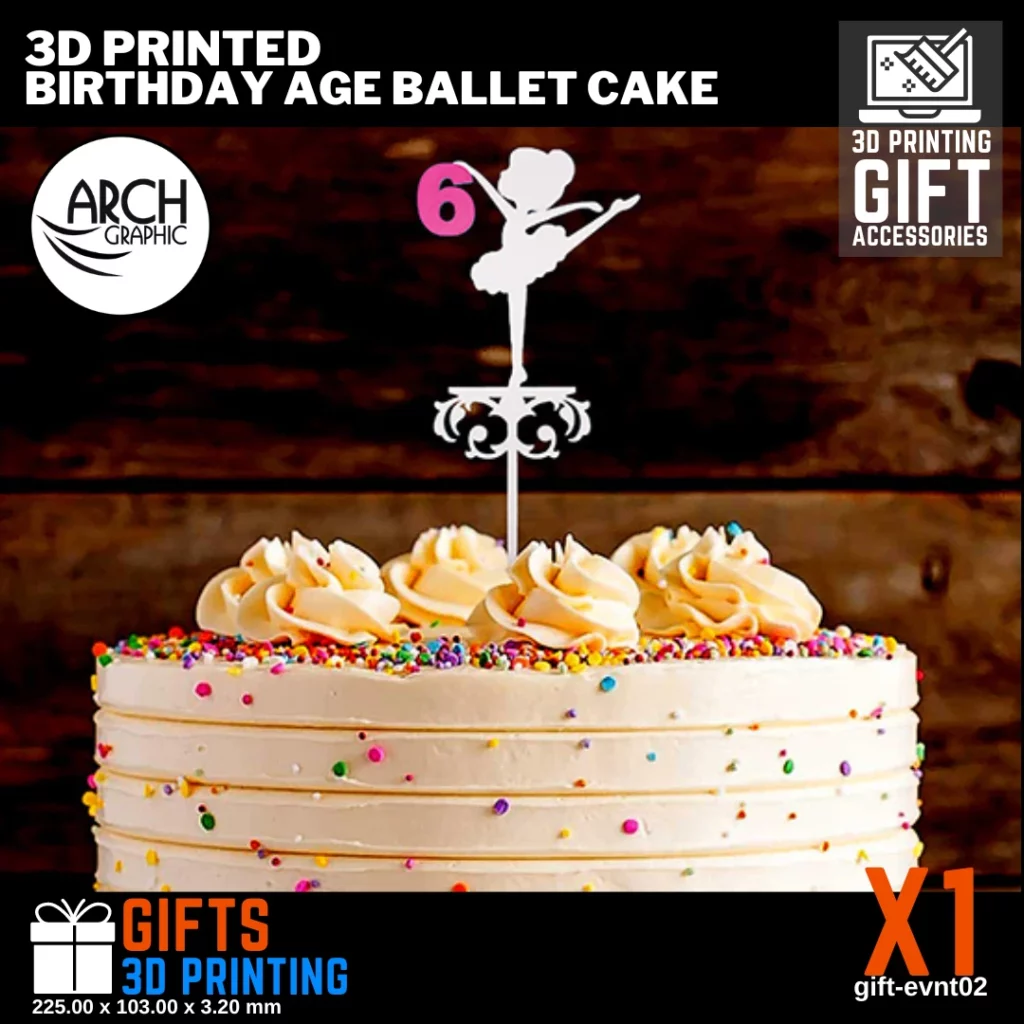 3D printed birthday age ballet cake topper