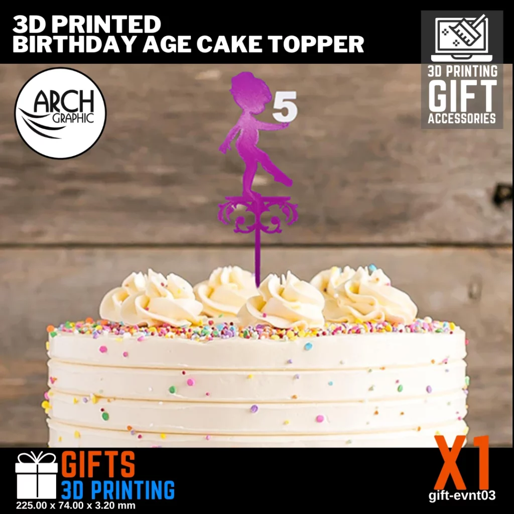 3D printed birthday age cake topper model