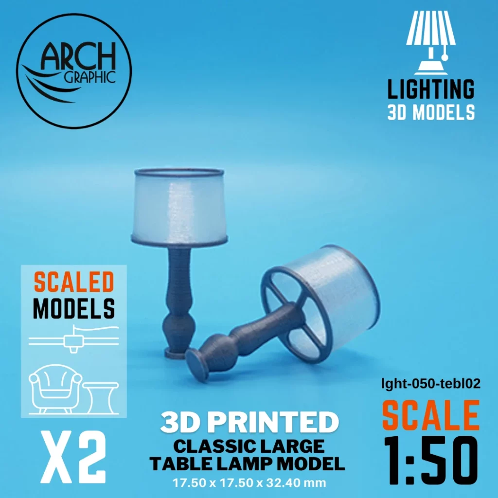 High-Quality 3D Print Service in Alain making Classic Large Table Lamp Scale 1:50 to use for Bedroom Lighting and Living Room Interior Design Models in UAE