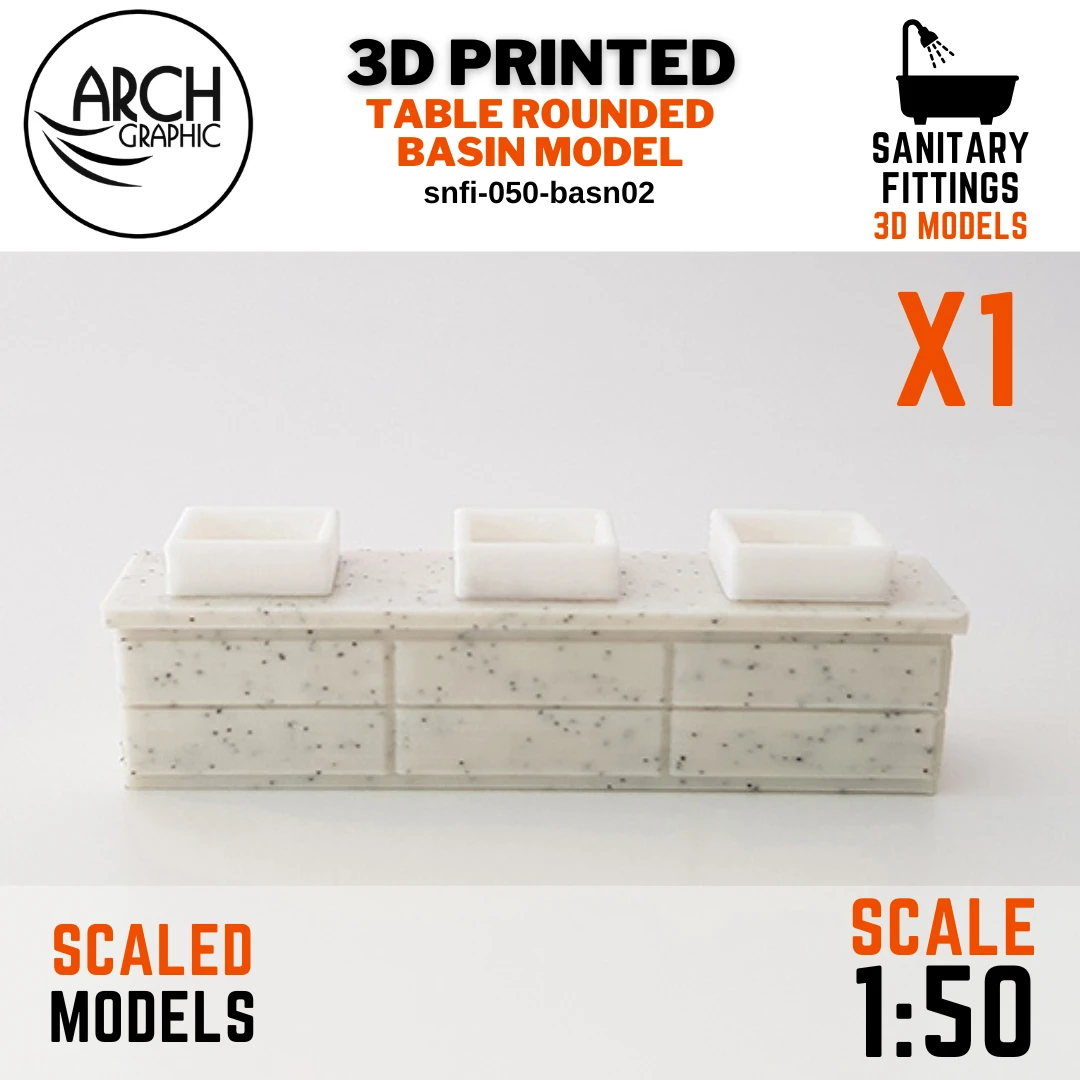 ARCH GRAPHIC 3D Print Table Top Rounded Basin Model scale 1:50