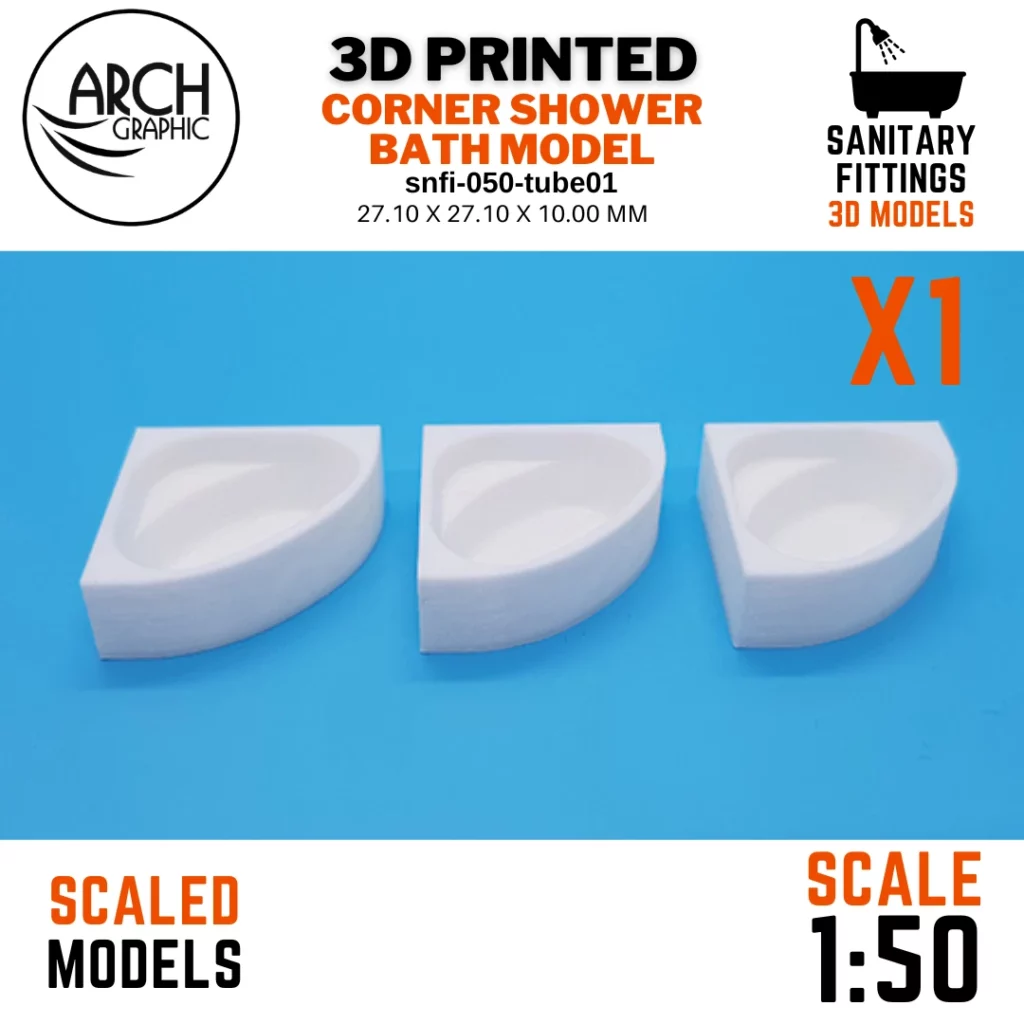 3D printed corner shower bath model scale 1:50