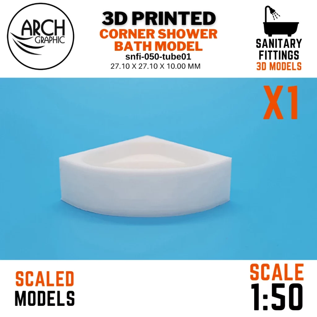 3D Printed Scaled Models for Corner Shower Bath Model Scale 1:50 in UAE