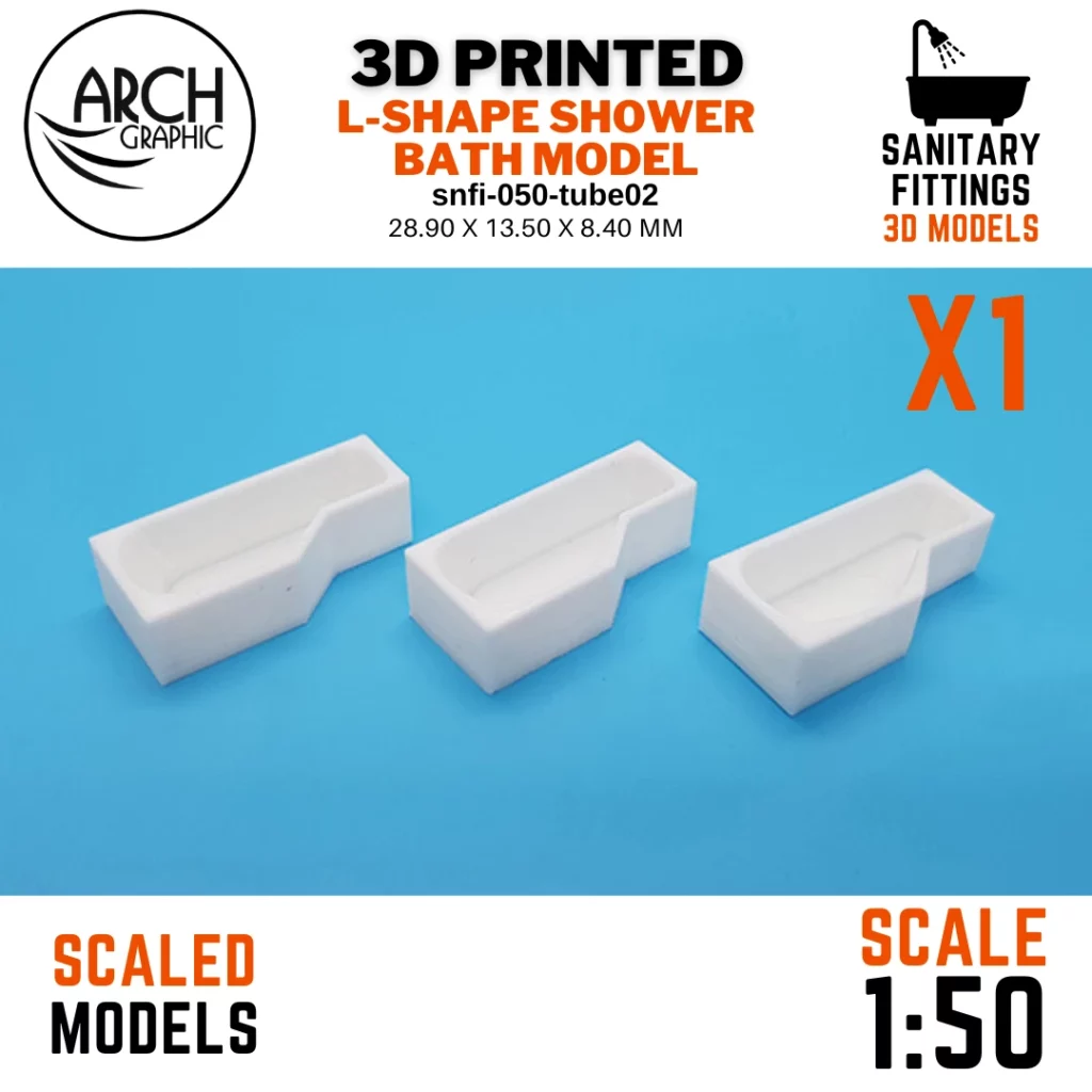 3D printed L-shape shower bath model scale 1:50