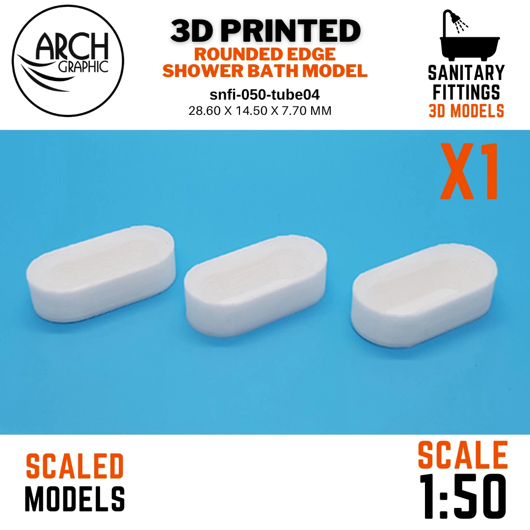 3D printed rounded edge shower bath model scale 1:50