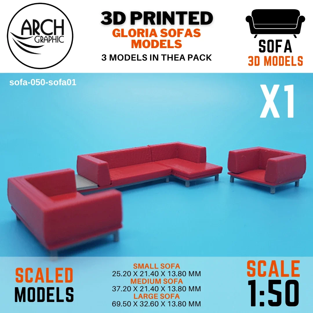3D printed Gloria sofas models scale 1:50