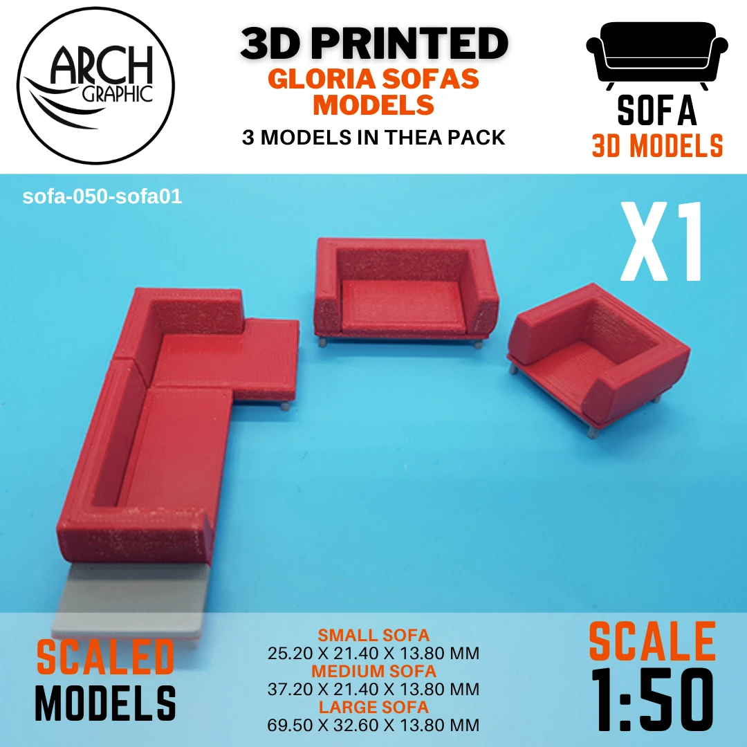 Fast 3D Print Service in UAE making 3D Printed Gloria Sofas Models Scale 1:50