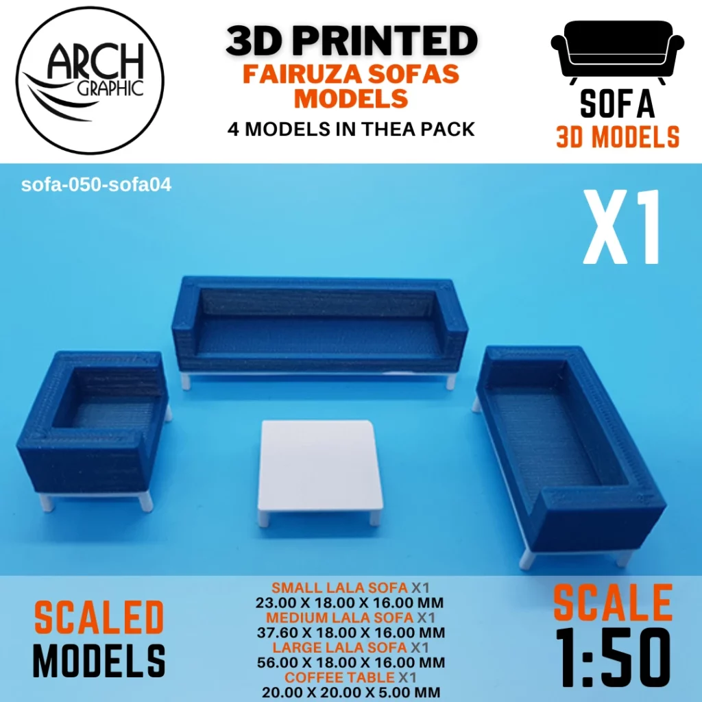 Fast 3D Print Service in UAE making 3D Printed Fairuza Sofas Models Scale 1:50