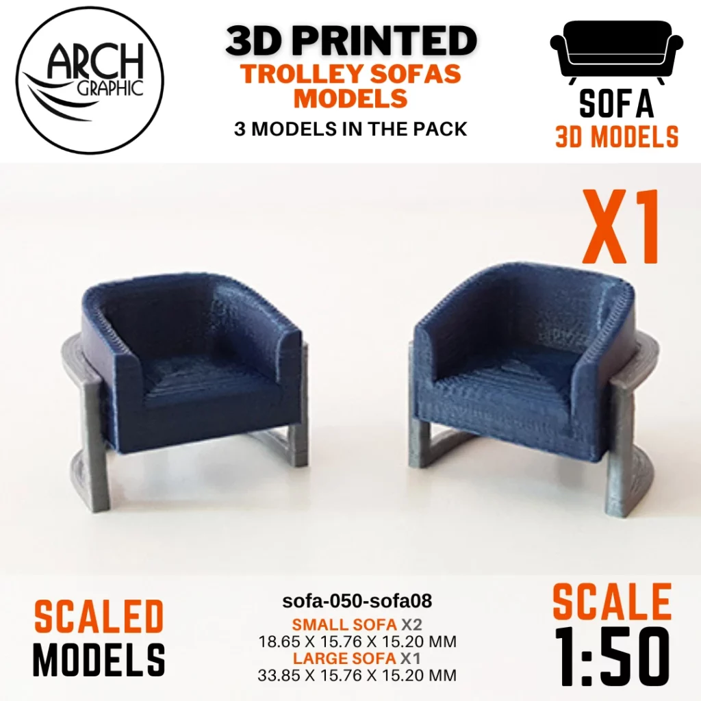 3D printed trolley sofas models scale 1:50