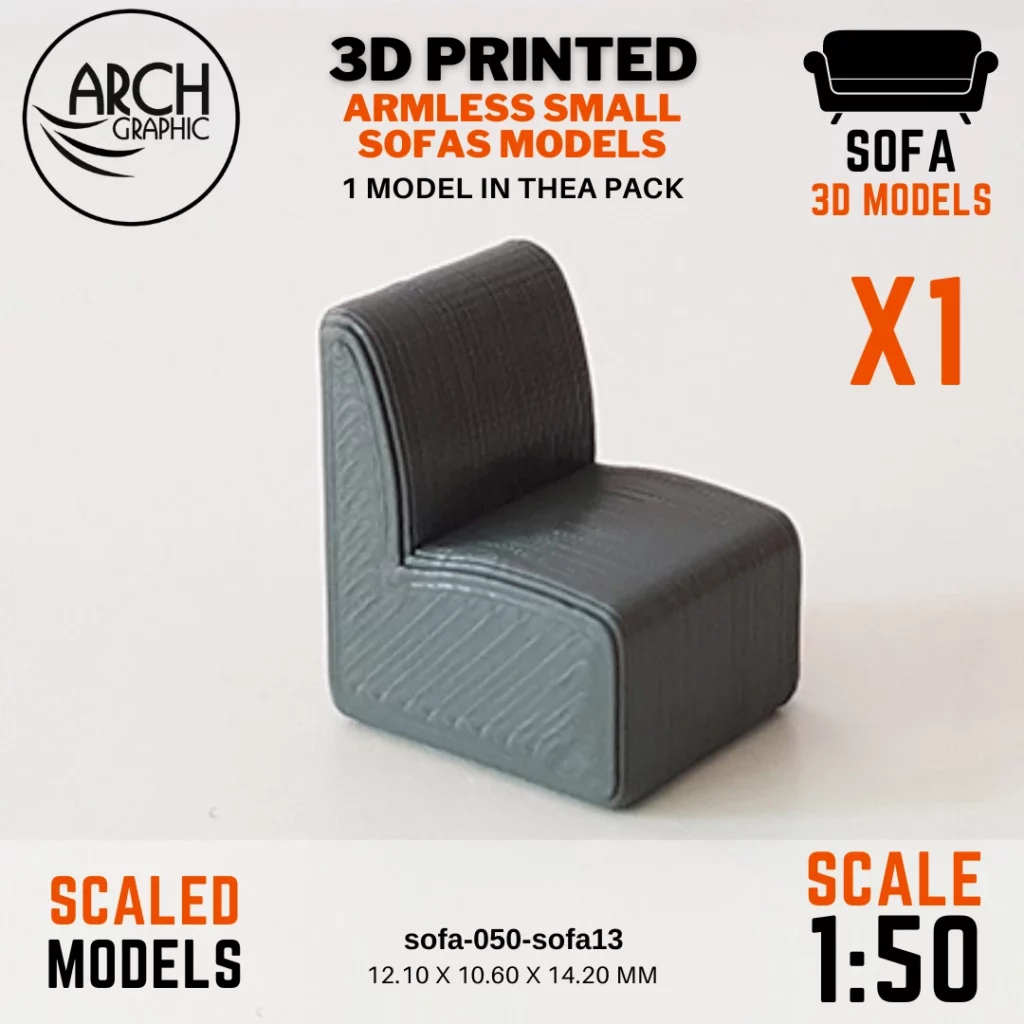 3D printed armless small sofas models scale 1:50