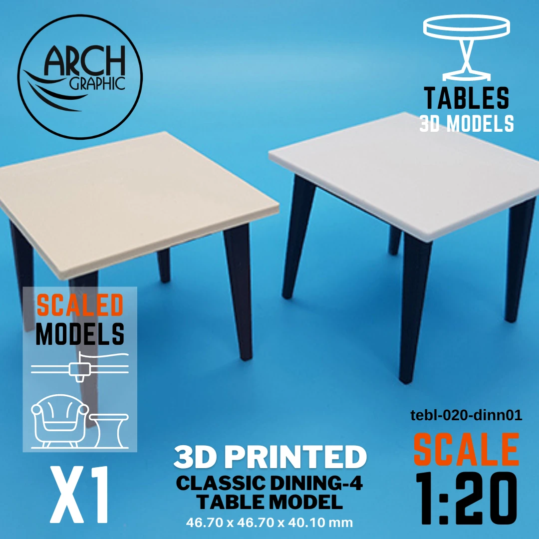 3D printed classic dining-4 table model scale 1:20
