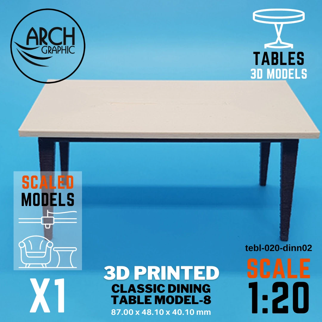 3D Printed Classic dining 8 Table Model, 1:20