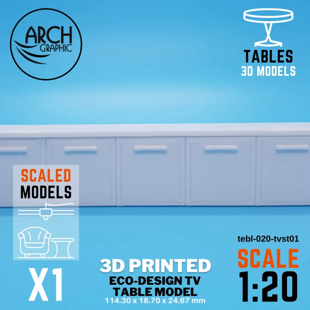 Best Price 3D Printed Eco-Design TV Table Model Scale 1:20 in UAE using best 3D Printers in UAE for Interior Designers