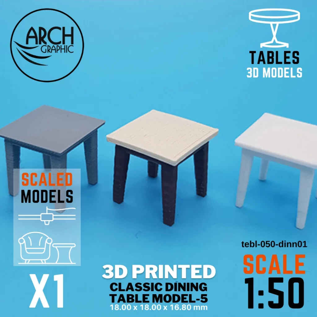 3D printed classic dining table model-5 scale 1:50
