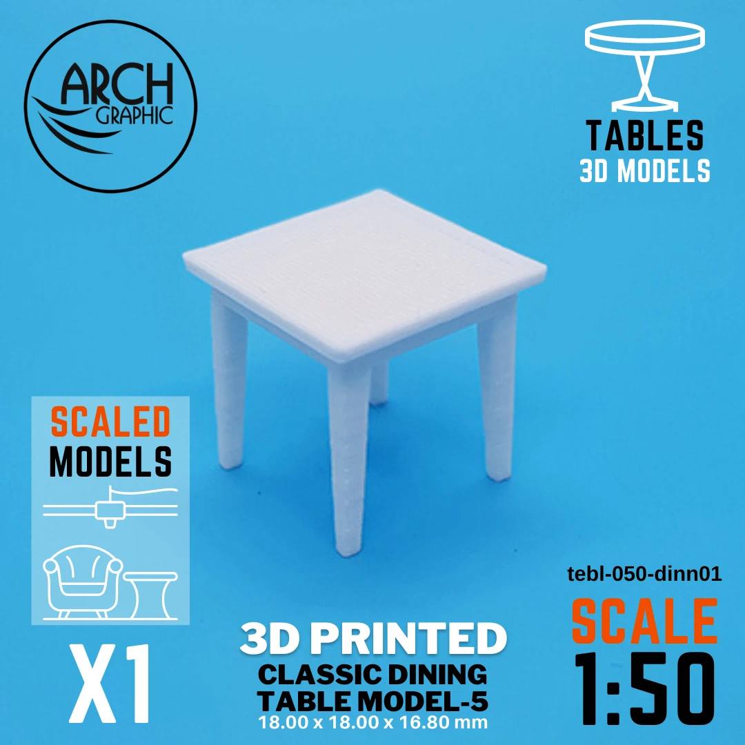 Best 3D Printing Company in UAE Provides Classic dining 5 Table Model Scale 1:50 to use for Interior 3D Projects