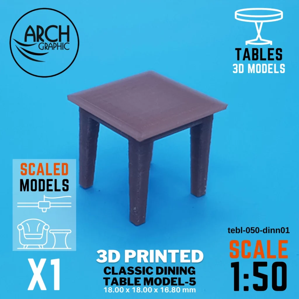 Best Price 3D Printed Classic dining 5 Table Model Scale 1:50 in UAE using best 3D Printers in UAE for Interior Designers