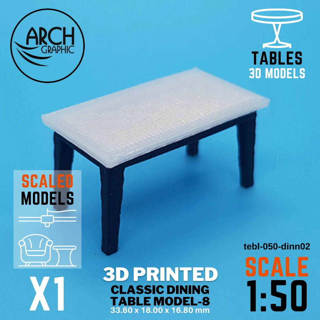 Best 3D Printing Company in UAE Provides Classic dining 8 sets Table Model Scale 1:50 to use for Interior 3D Projects