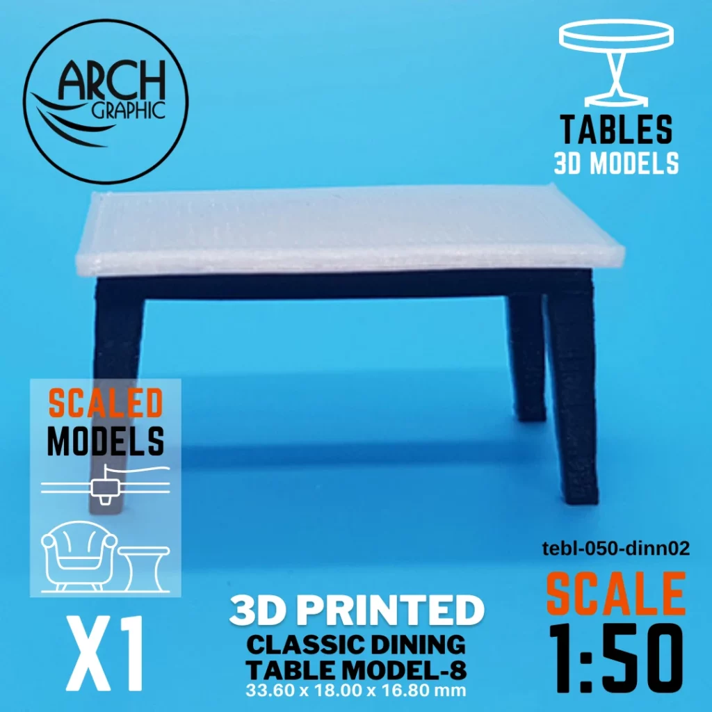 Best Price 3D Printed Classic dining 8 sets Table Model Scale 1:50 in UAE using best 3D Printers in UAE for Interior Designers
