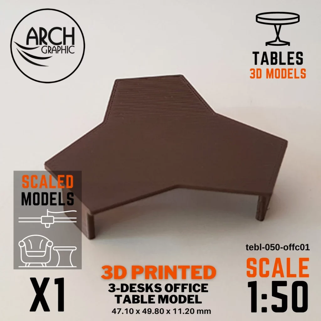 Best 3D Printing Company in UAE Provides 3 Desks Combo Office Table Model Scale 1:50 to use for Interior 3D Projects