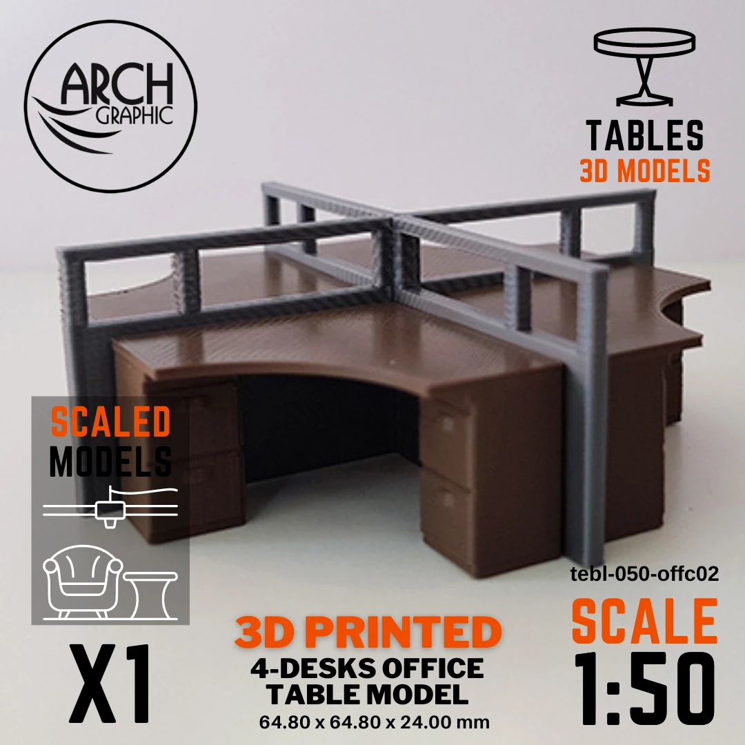 3D printed 4-desks office table model scale 1:50