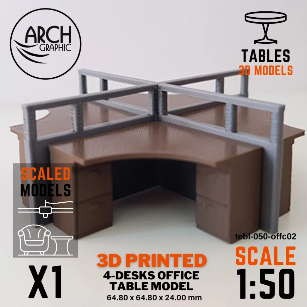 Best 3D Printing Company in UAE Provides 4 Desks Combo Office Table Model Scale 1:50 to use for Interior 3D Projects