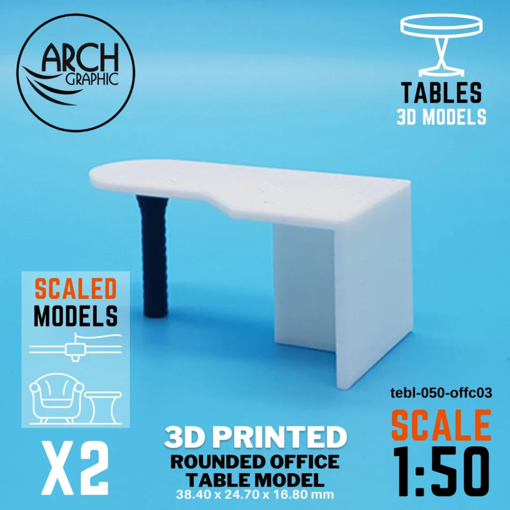 Best 3D Printing Company in UAE Provides Rounded Office Desk Table Model Scale 1:50 to use for Interior 3D Projects