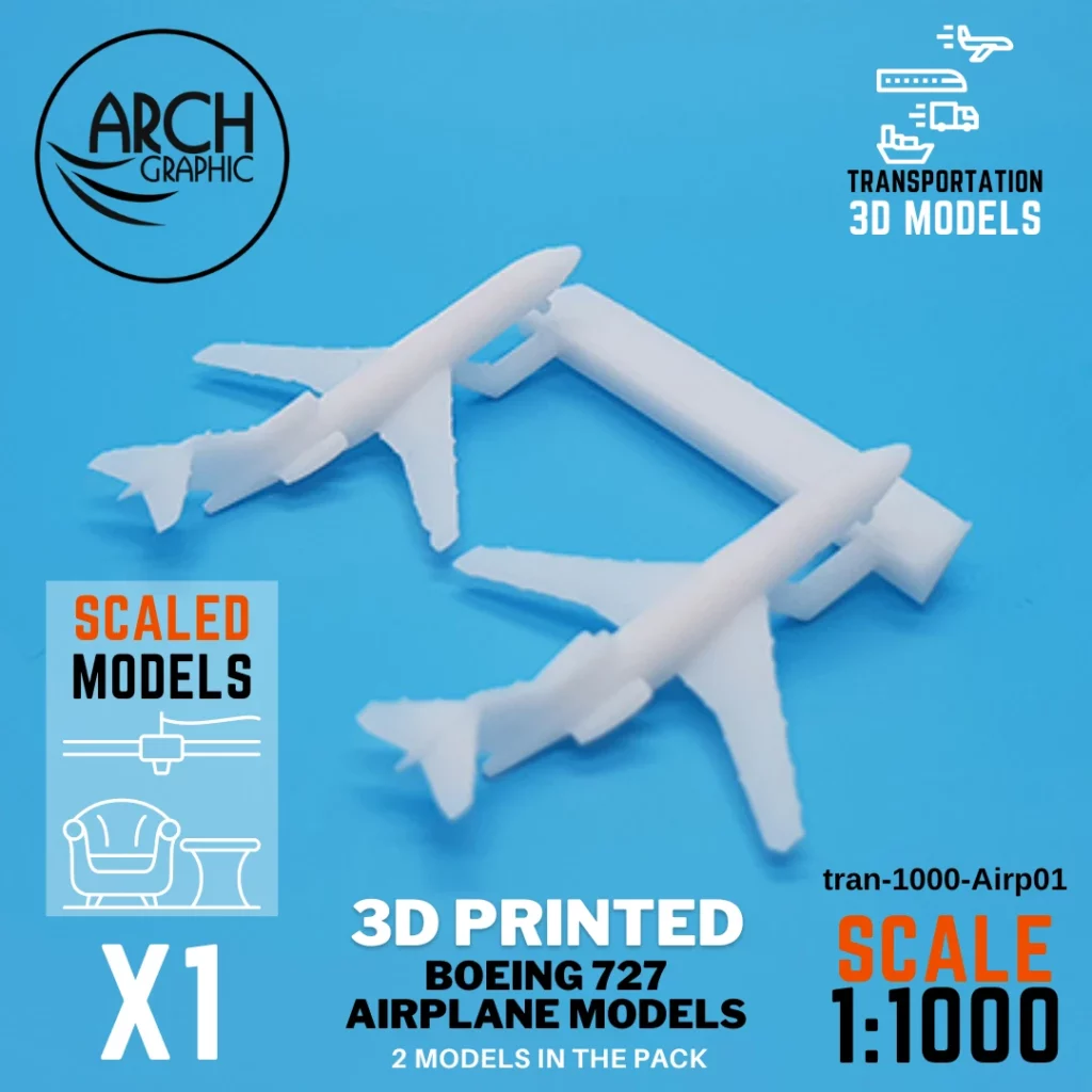 Fast 3D Print Hub in Sharjah making 3D Print Boeing 727 Airplane Models scale 1:1000 in UAE