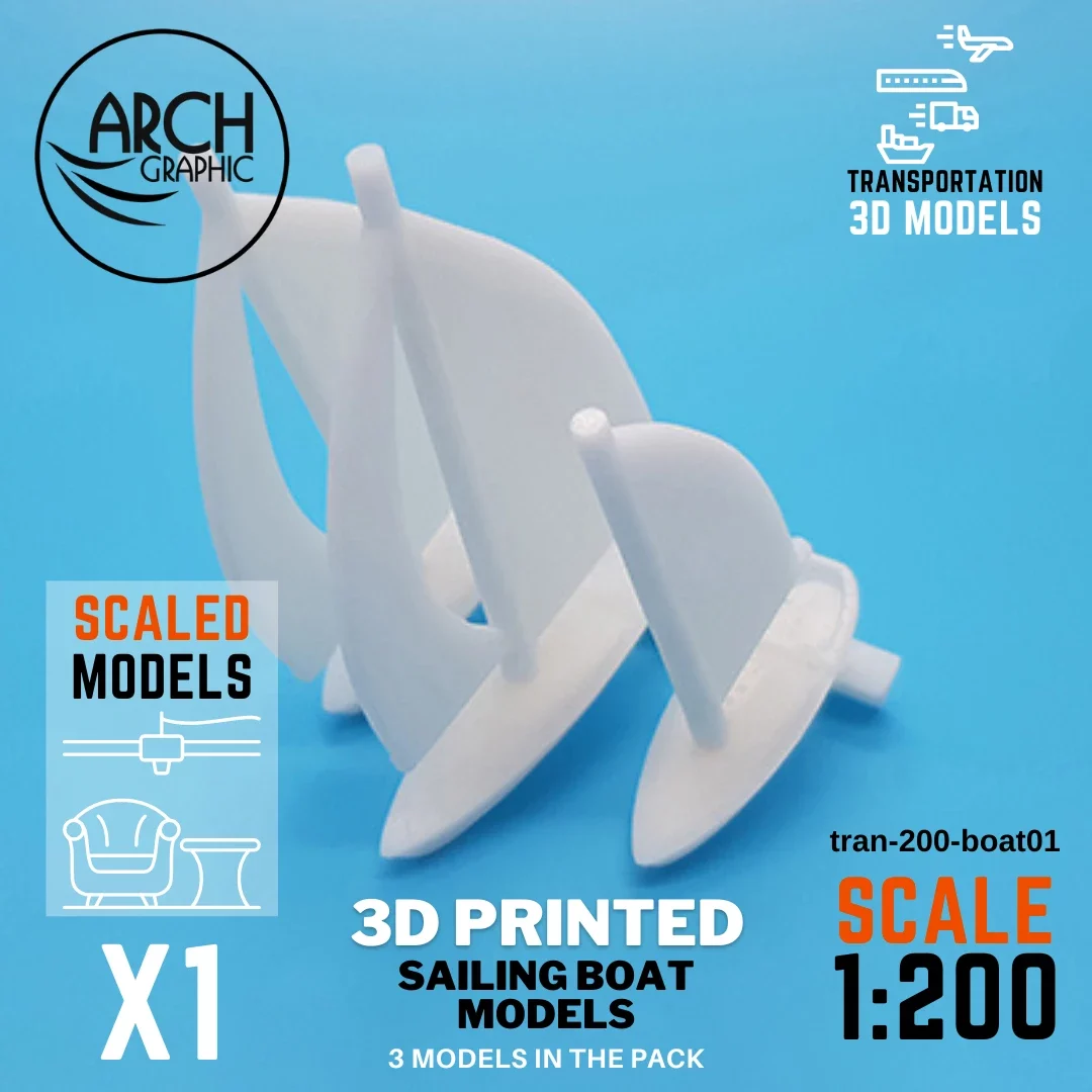 3D printed sailing boat models scale 1:200