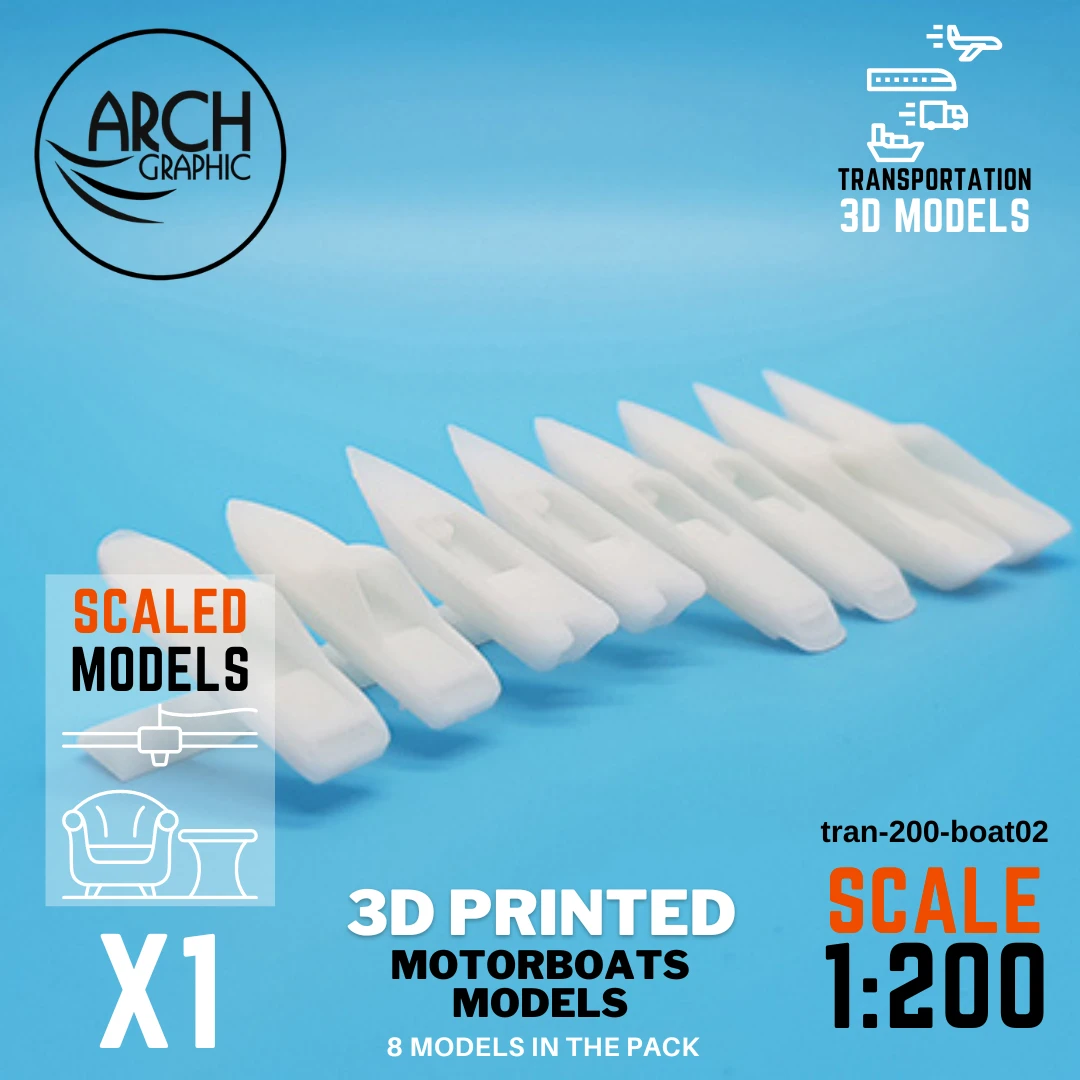 High-Quality 3D Printing for Motorboats Models scale 1:200 to use for Architecture Models Projects