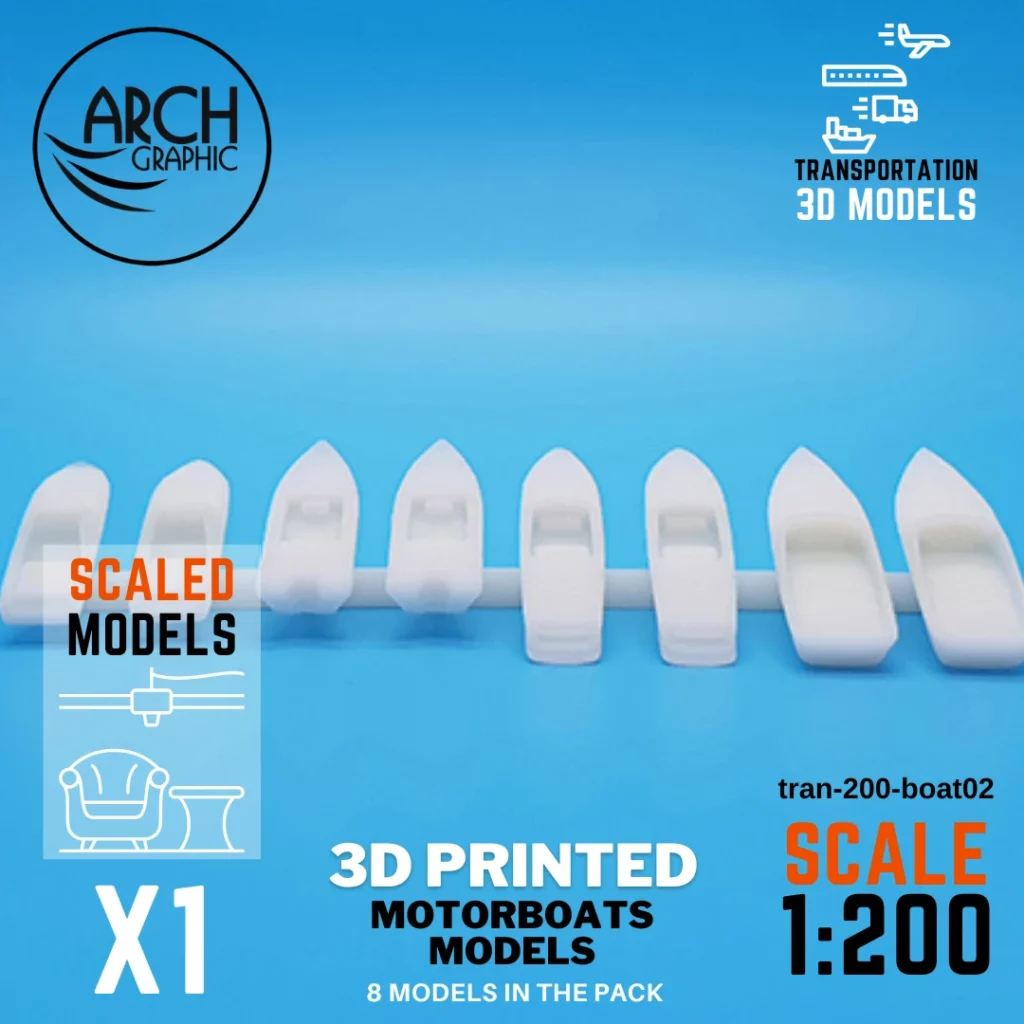 Fast 3D Printing Shop in UAE making 3D Printed Motorboats Models in Scale 1:200 in UAE for Best 3D Projects in UAE